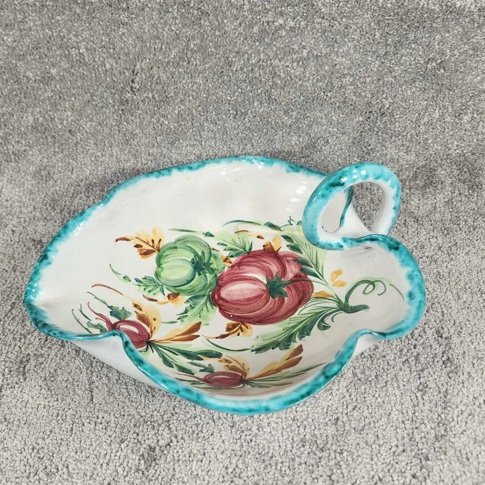 Vintage‎ Italian Hand Painted Pottery Floral Leaf Shaped Bowl Ceramic Dish
